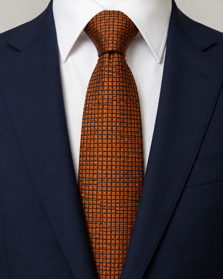 BELLBOY, bred slips i orange med rutigt mönster, formellt stylad