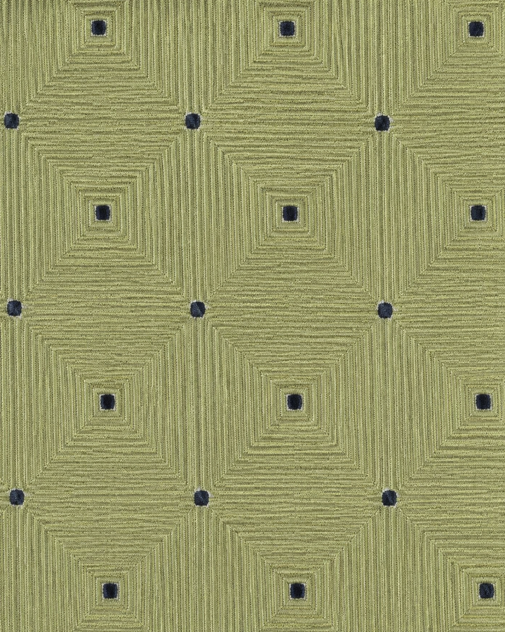 Närbild av en fin grön rut- och randstruktur med små blå prickar på HERMAN SMAL, smal slips i grönt och blått