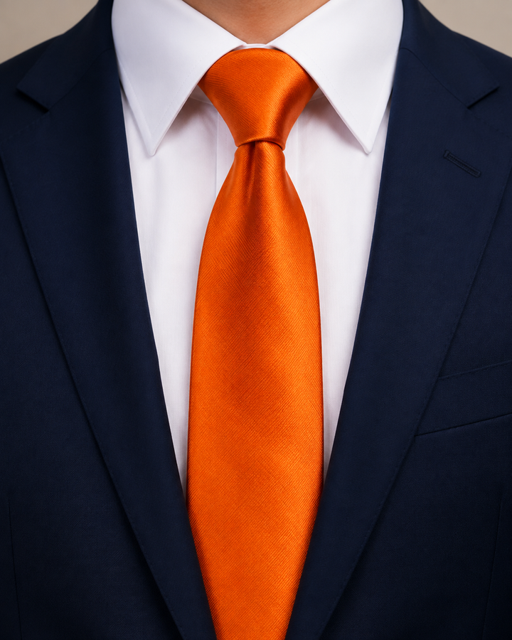 MATTIAS SMAL, smal slips i orange med enfärgad design, formellt stylad