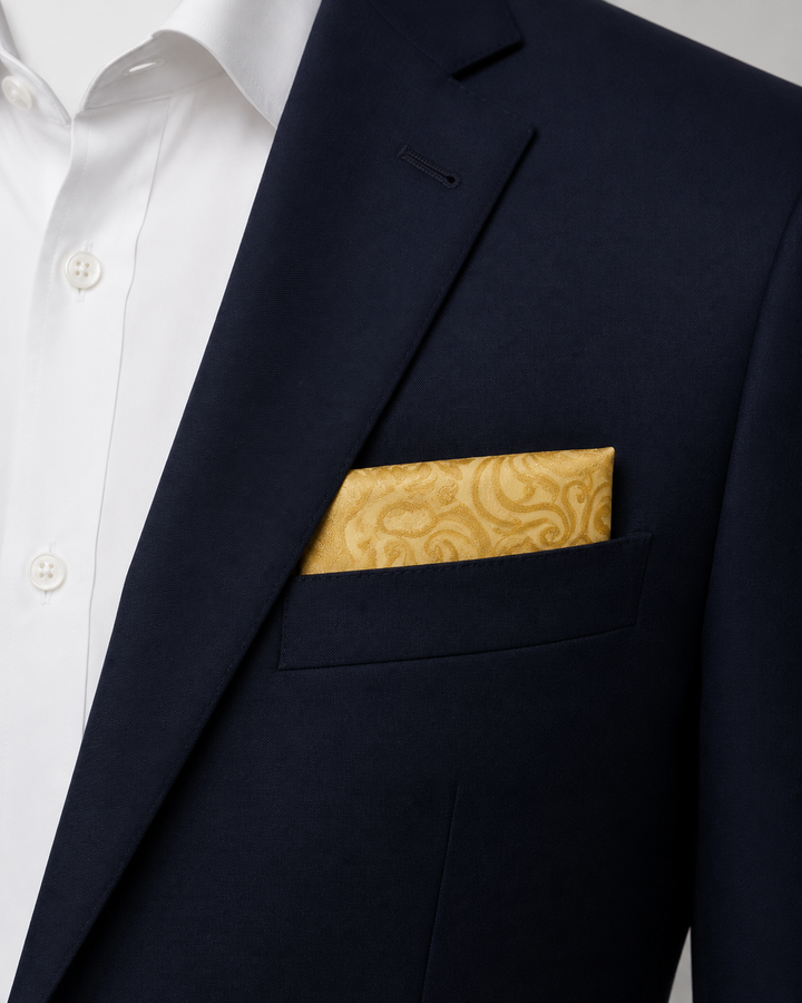NIXI, bröstnäsduk i guld med paisleymönster, formellt stylad