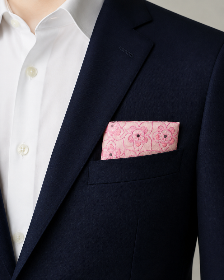 ZETA, bröstnäsduk i rosa med blommigt motiv, formellt stylad